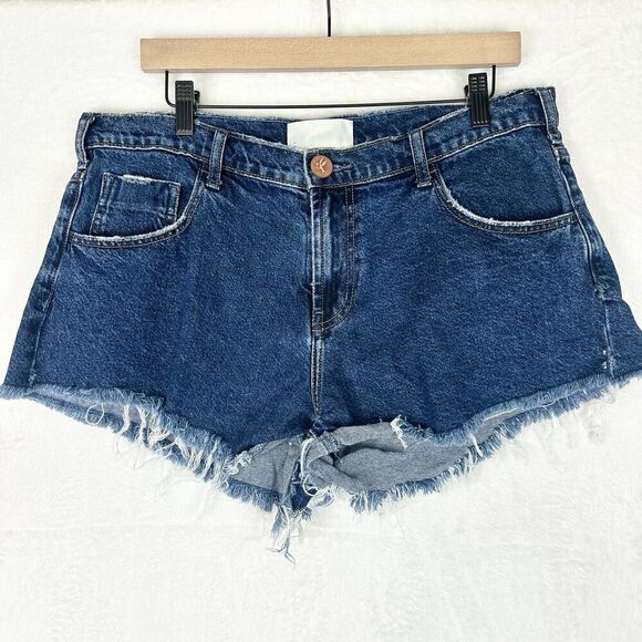 One Teaspoon Bandits Low Waist Denim Shorts Size 31 Dark Wash Raw Hem Cut Off